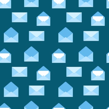 Seamless watercolor pattern with open and closed envelopes on dark blue background vector