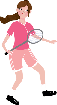 A cartoon girl in pink is holding a tennis racket png