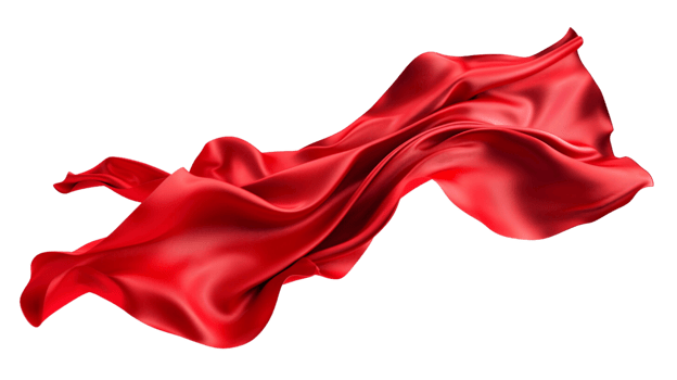 A flowing red silk fabric caught in mid-air on a transparent background png