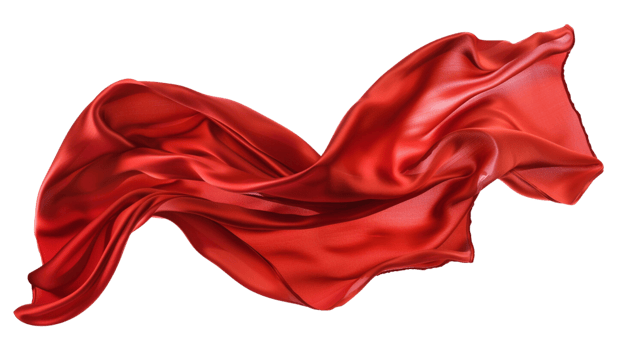 A flowing red silk fabric caught in mid-air on a transparent background png