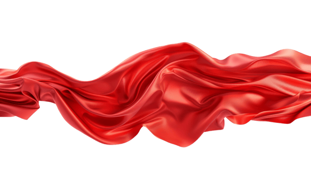 A flowing red silk fabric caught in mid-air on a transparent background png