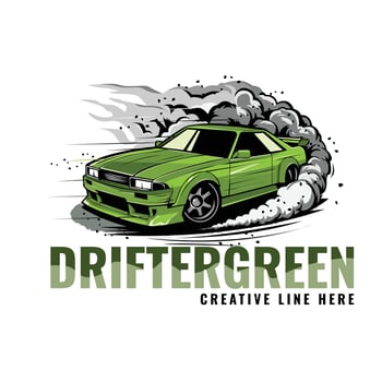 drifter green car with smoke and dust vector