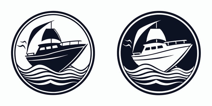 two boat logo emblems with a sailboat in the ocean vector