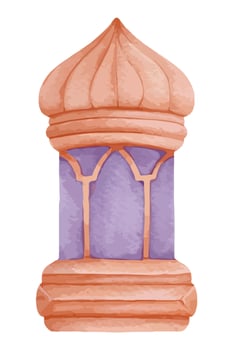 islamic lantern pink and purple watercolor illustration vector