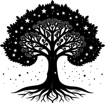 Mythical Black Yggdrasil Tree Stencil, Ancient Norse Symbol of Cosmic Connection. AI-generated. png