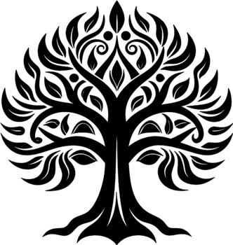 Mythical Black Yggdrasil Tree Stencil, Ancient Norse Symbol of Cosmic Connection. AI-generated. png