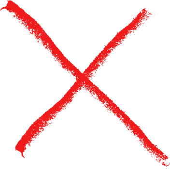 Red cross mark. Paint brushed crayon symbol of check. Hand drawn grunge sign of check, stamp of false and ban. Danger graffiti graphic logo png