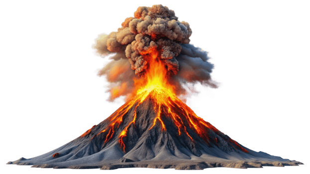Volcano erupting down isolated on transparent background png