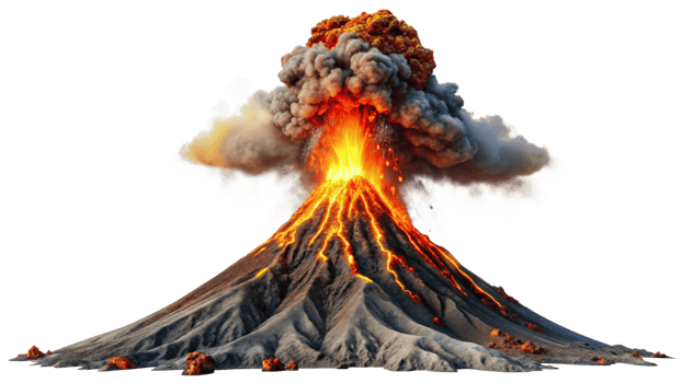 Volcano erupting down isolated on transparent background png