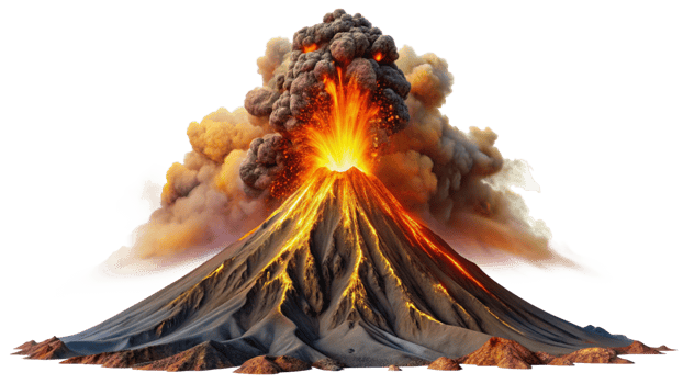 Volcano erupting down isolated on transparent background png