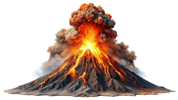 Volcano erupting down isolated on transparent background png