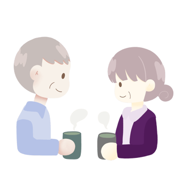 an elderly couple drinking tea on a transparent background png