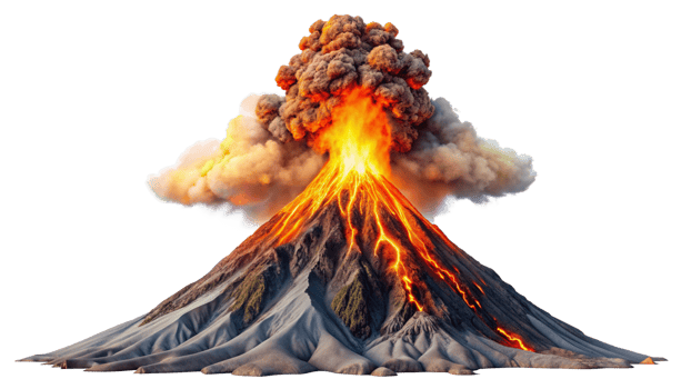 Volcano erupting down isolated on transparent background png