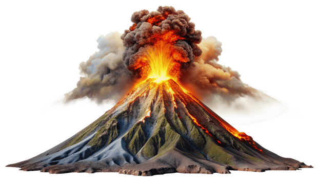 Volcano erupting down isolated on transparent background png