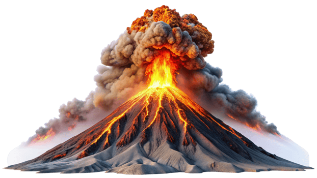 Volcano erupting down isolated on transparent background png