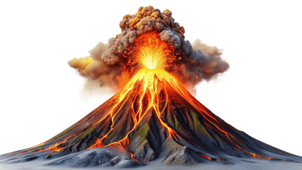 Volcano erupting down isolated on transparent background png