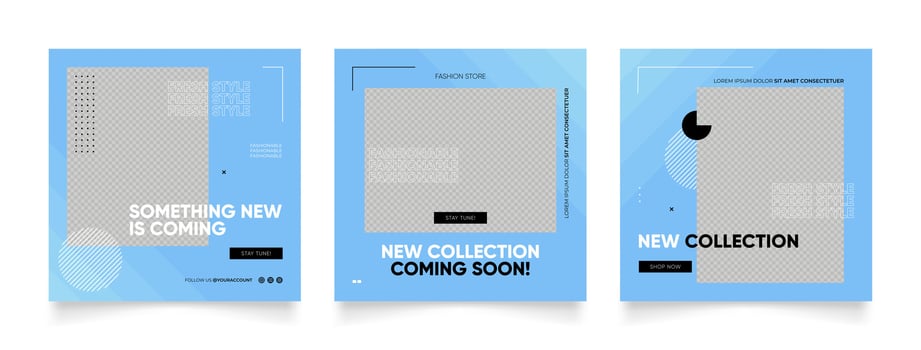 social media template banner blog fashion sale promotion. fully editable square post frame puzzle organic sale poster. fresh blue element shape background vector