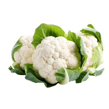 Organic Cauliflower Heads with Fresh Green Leaves on Isolated Background png