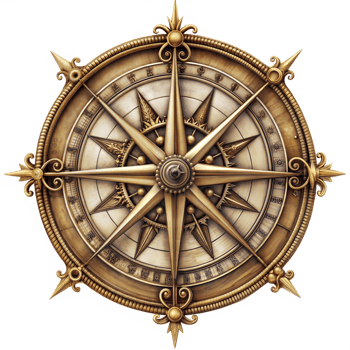 Antique Brass Compass Rose with Detailed Engravings png