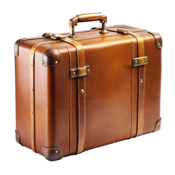 Vintage Brown Leather Suitcase With Brass Accents png