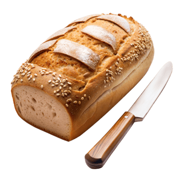 Freshly Baked Bread Loaf with Knife on Transparent Background png