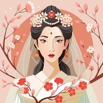 Cute Indian girl with colorful flower vector