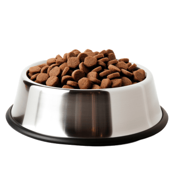 dog food in a metal bowl on transparent background png