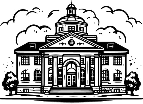 School, Black and White illustration vector