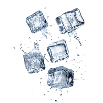 Four flying ice cubes on a transparent background png