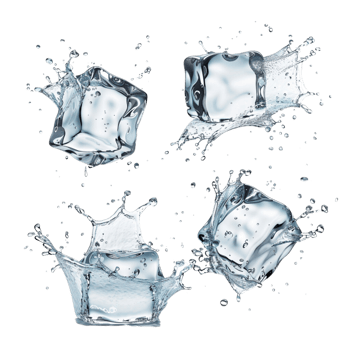 Four flying ice cubes on a transparent background png