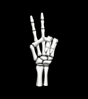 Skeleton hand forming V for victory gesture vector