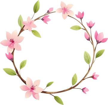 A delicate floral wreath with soft pink and purple flowers, perfect for adding a touch of elegance to your designs. png