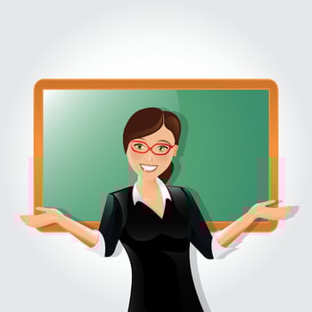 Young teacher standing in front of school blackboard teaching vector