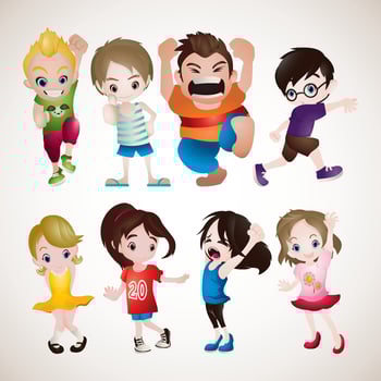 kids can have fun making different facial expressions in this multicultural cartoon collection, featuring children in various positions. vector
