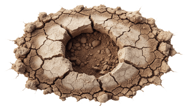 Earth hole with cracks isolated on transparent background png