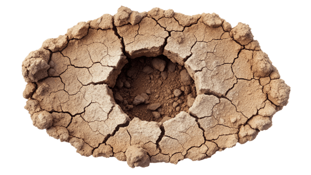 Earth hole with cracks isolated on transparent background png