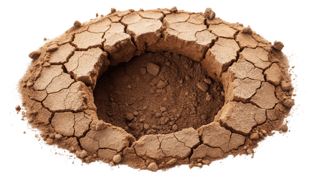 Earth hole with cracks isolated on transparent background png