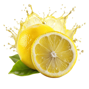 Lemon cut in half splash-of lemon color around isolated on transparent background png