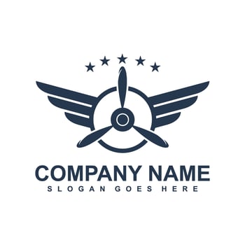 Airplane propeller emblem. Aviators club logo vector