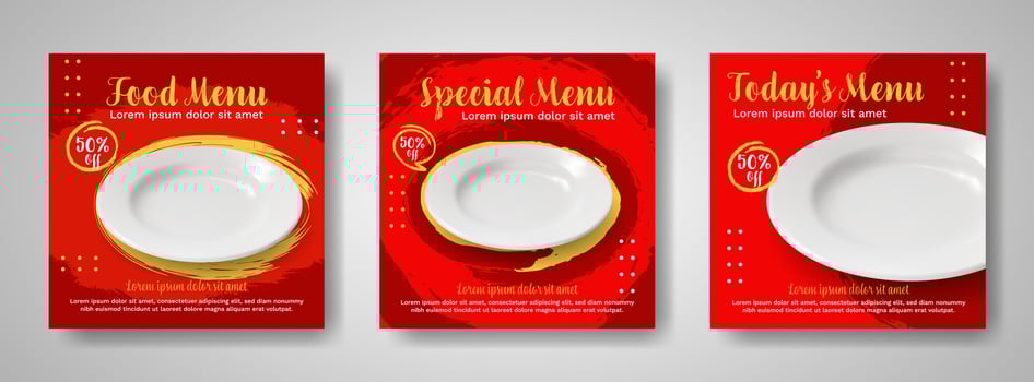 Social media banner template food restaurant template with grunge design vector