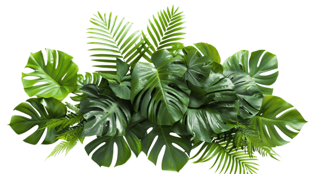 Plant bush floral arrangement with tropical leaves Monstera and fern on a transparent background png