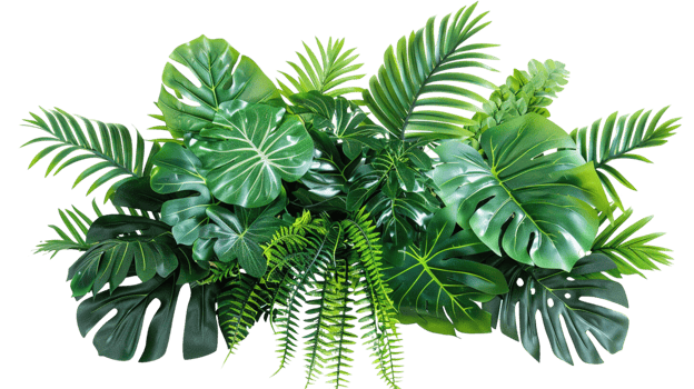 Plant bush floral arrangement with tropical leaves Monstera and fern on a transparent background png