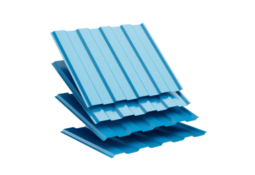 3d Sea Blue Falling Metallic Stacks Of Corrugated Galvanised Iron For Roof Sheets 3d Illustration png