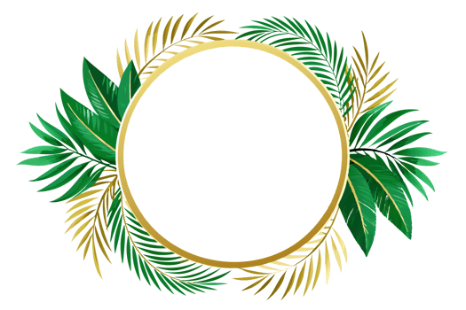 A golden circular frame decorated with various green leaves is centered png