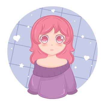 Cute kawaii girl cartoon character illustration vector
