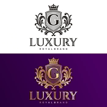 Luxury logo element with Crown, Wing, Emblem, Heraldic, Monogram in Vintage style. vector