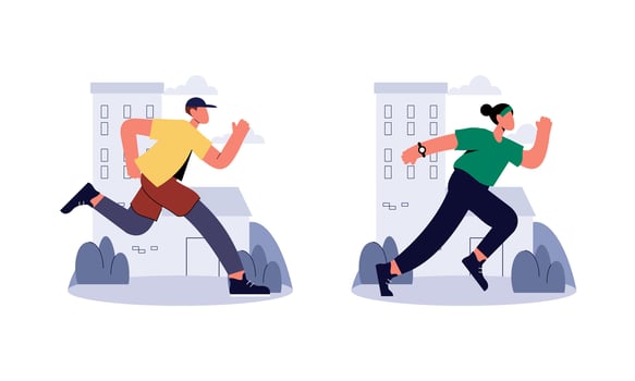 People jogging illustration. Active healthy joggers. Men, women runners running, training outdoors vector