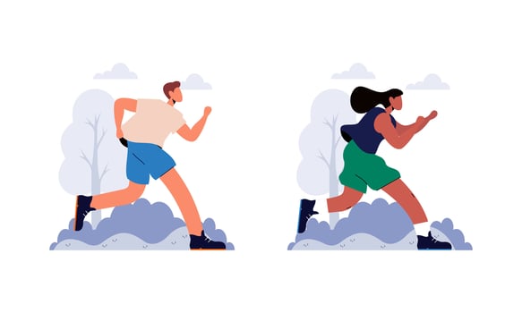 People jogging illustration. Active healthy joggers. Men, women runners running, training outdoors vector