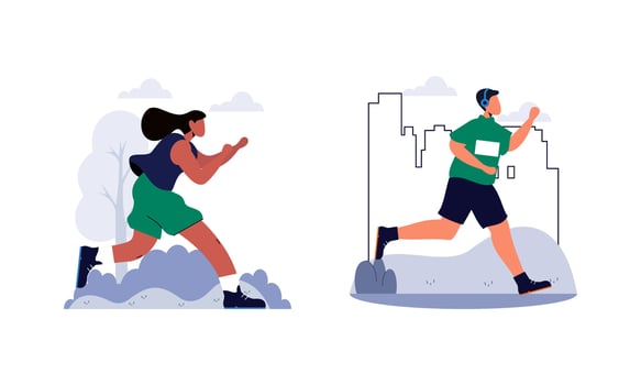People jogging illustration. Active healthy joggers. Men, women runners running, training outdoors vector