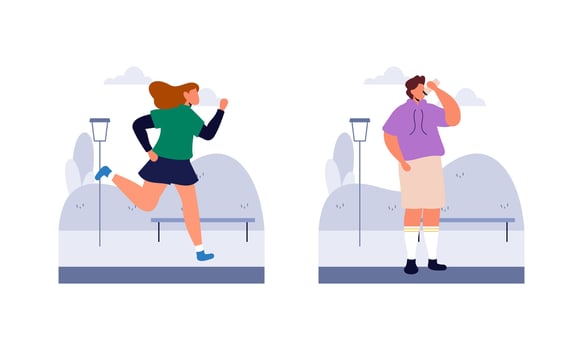 People jogging illustration. Active healthy joggers. Men, women runners running, training outdoors vector
